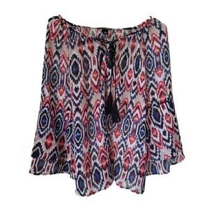 I.N. Studio Petite Aztec 3/4" Flutter Sleeve Lightweight Blouse with Tassels